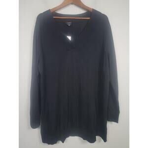 NWT Talbots Plus 1X Black Merino Wool V Neck Sweater Pullover